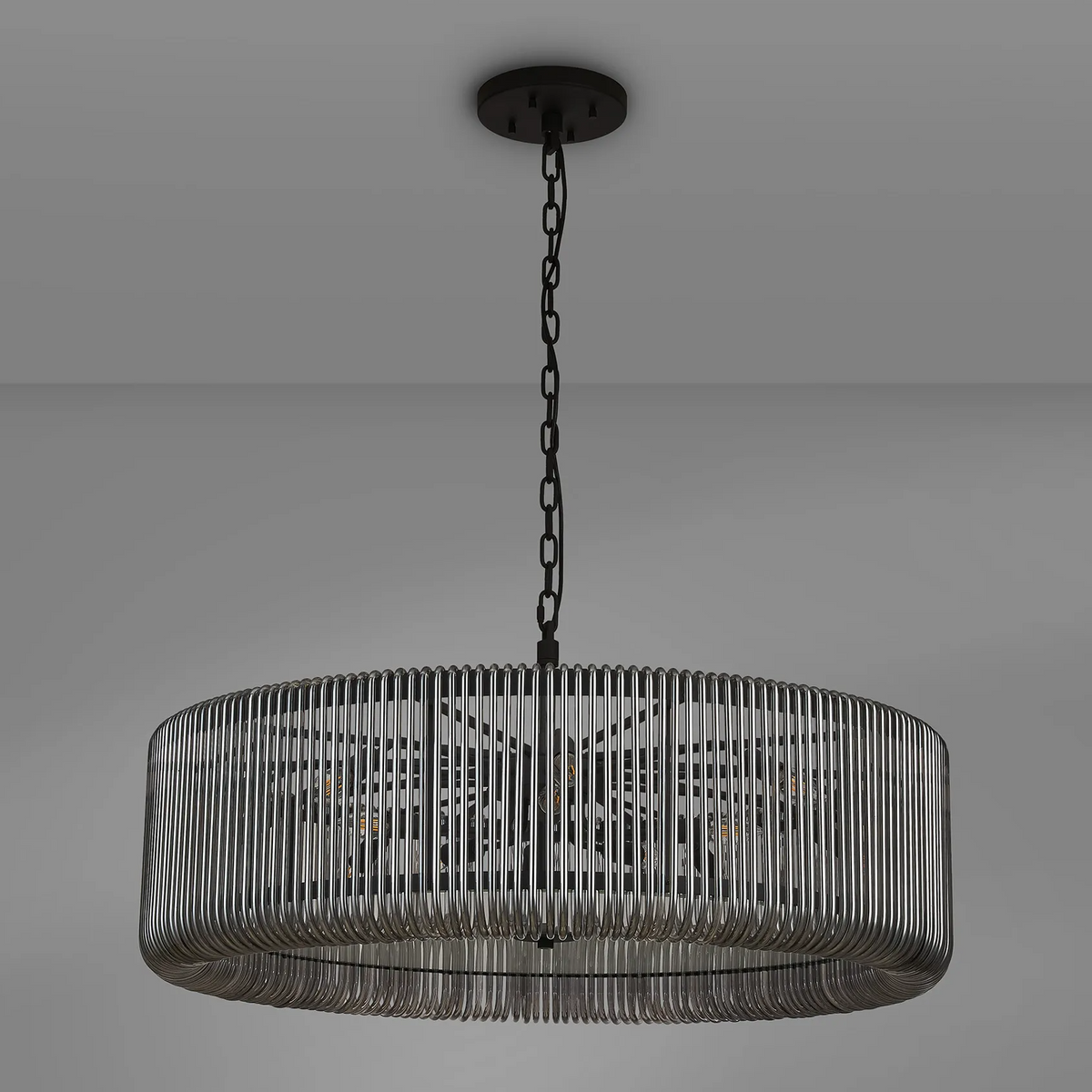 Jevington 1000mm Pendant or Semi Flush in Black with Smoked Glass