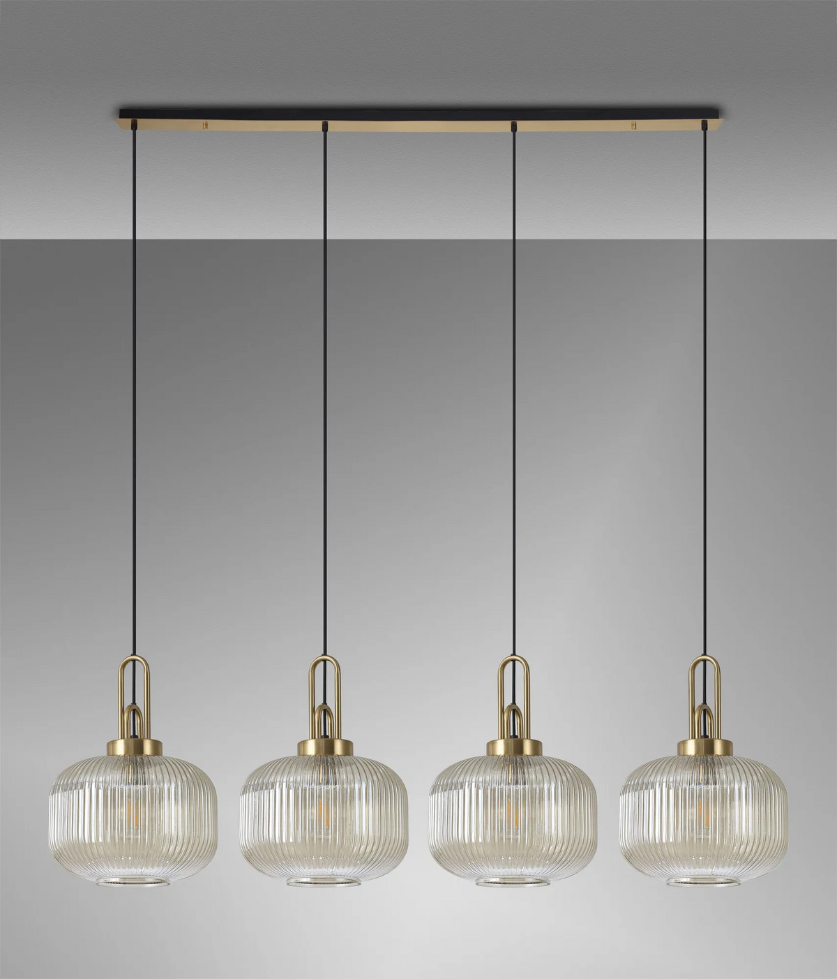 Lumiere Atherington Pumpkin 4 Drop Linear Pendant in Brass Gold with Champagne Shades