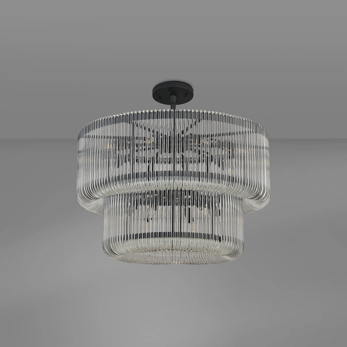 Jevington 780mm Two Tier Pendant or Semi Flush in Black with Smoked Glass