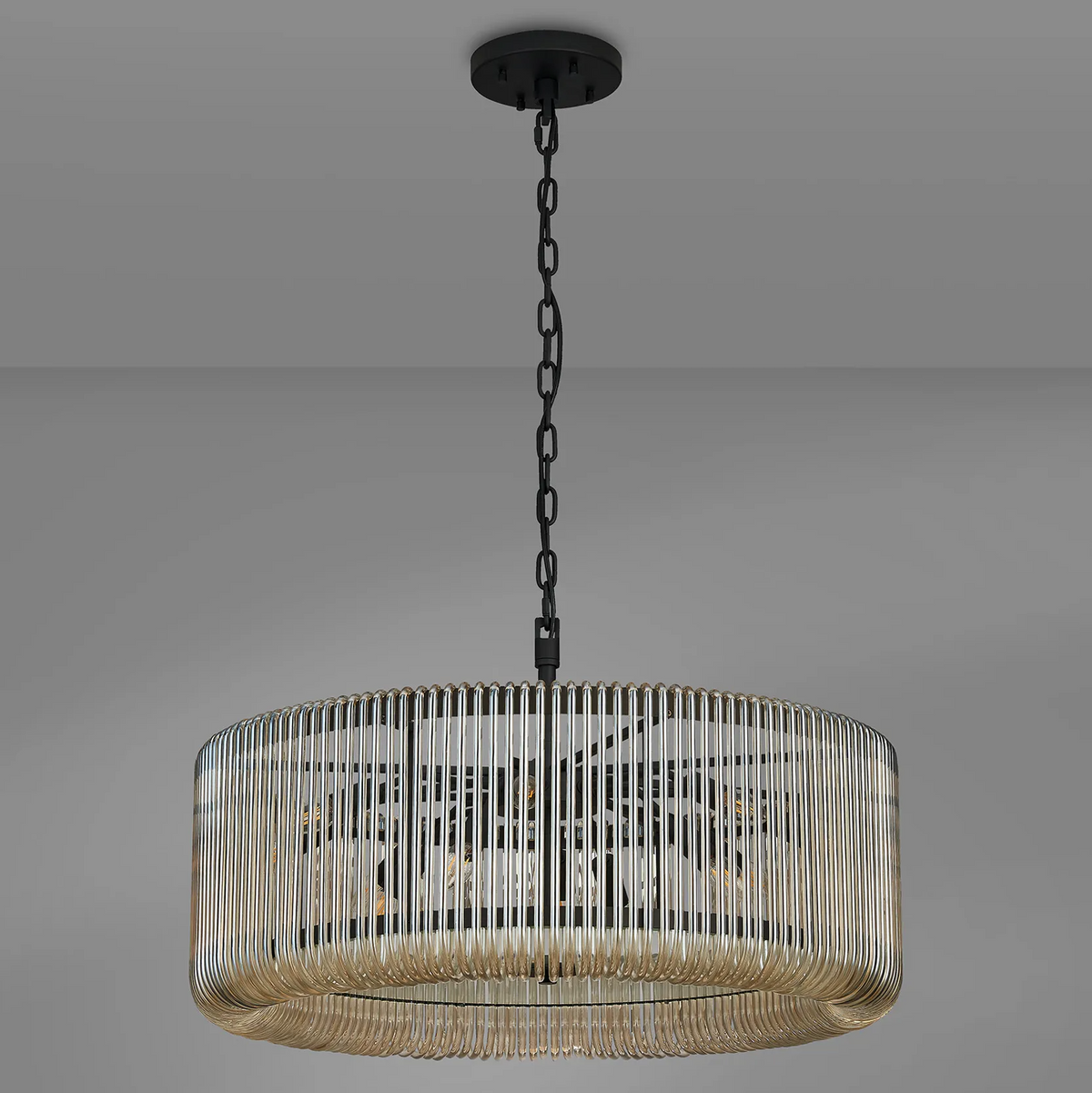 Jevington 780mm Pendant or Semi Flush in Black with Smoke Brown Glass