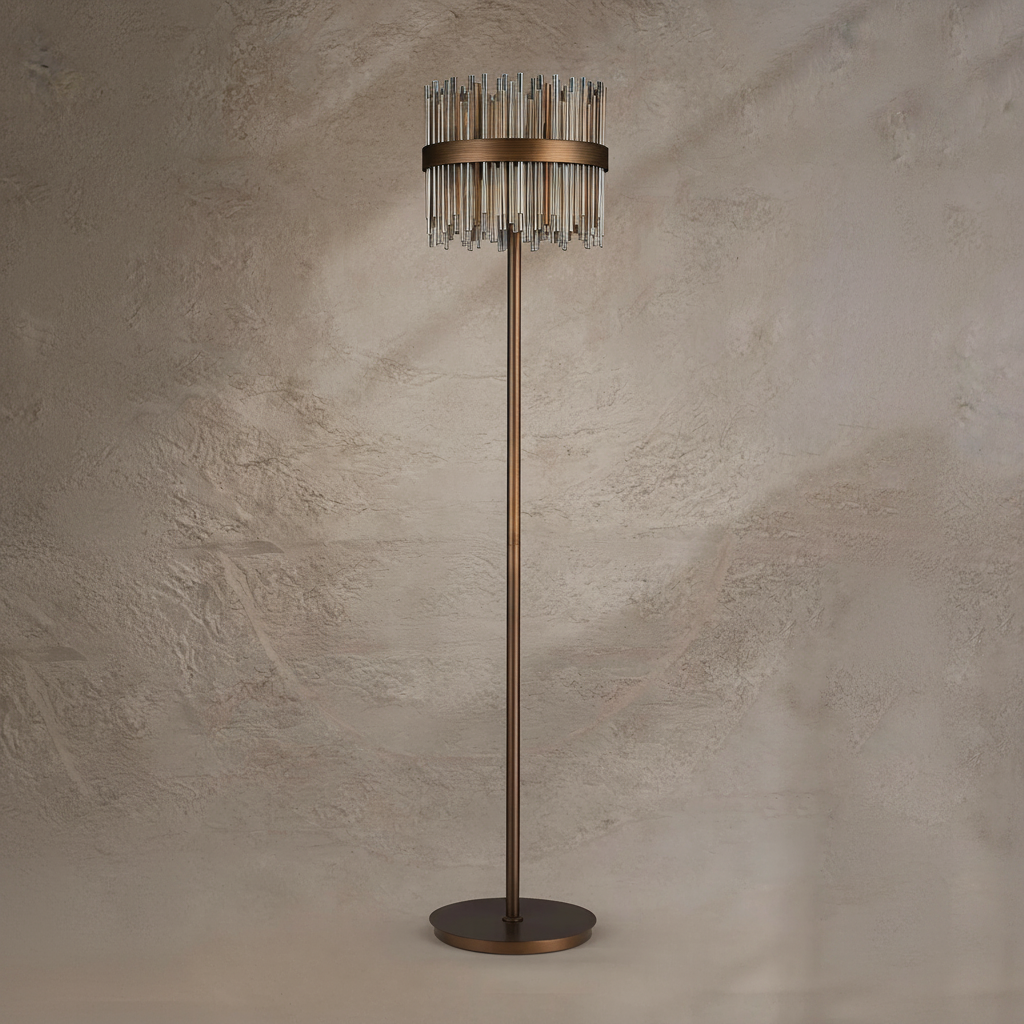 Eckington Floor Lamp in Matt Bronze with Cognac Glass Rods