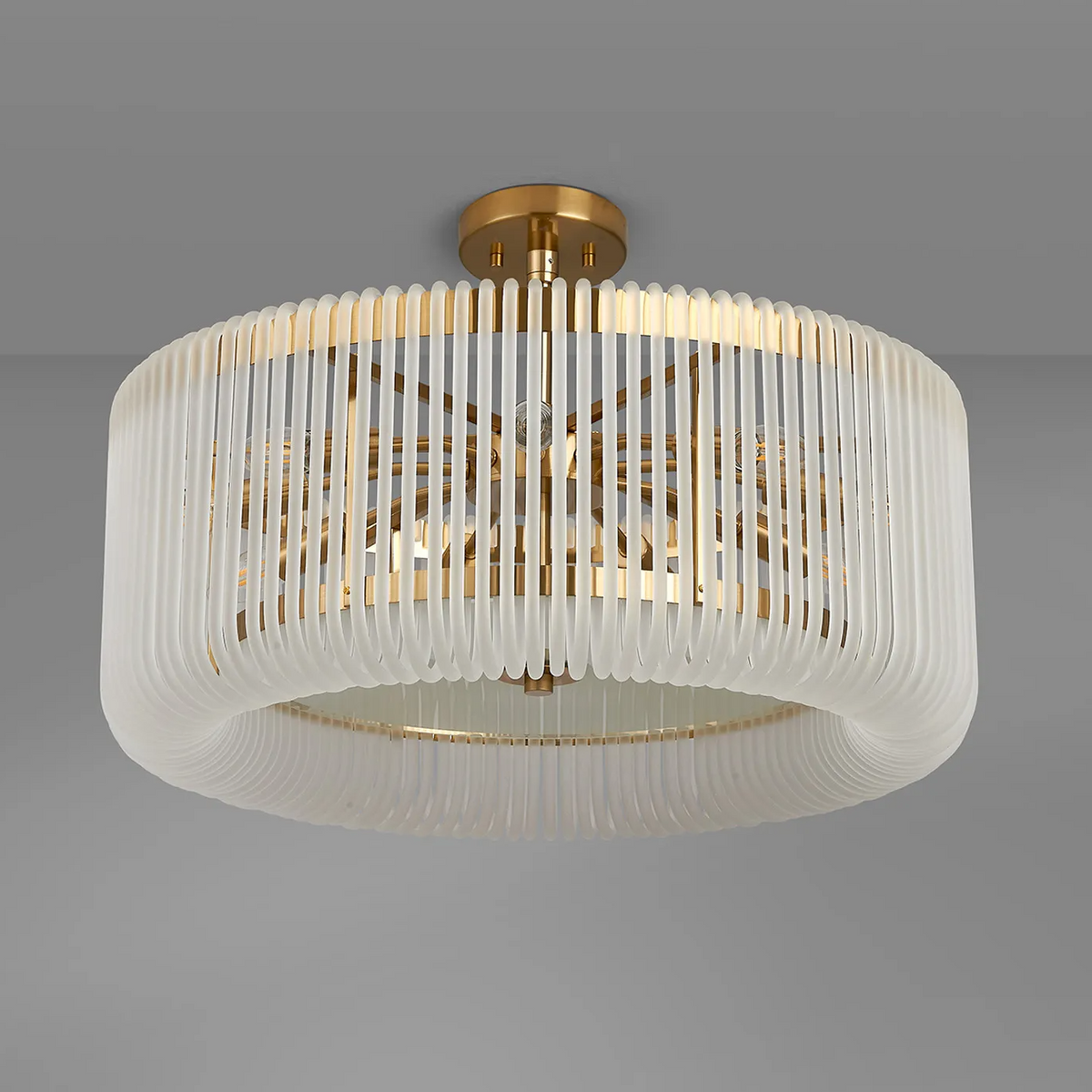 Jevington 600mm Pendant or Semi Flush in Brass with Frosted Glass