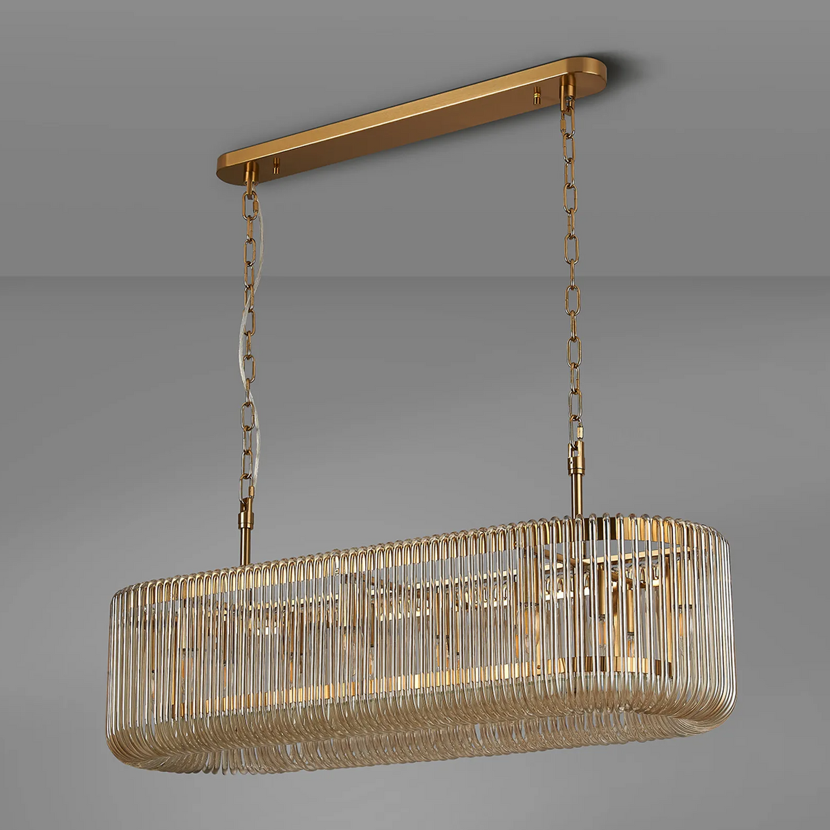 Jevington 1000mm Linear Pendant in Brass with Smoke Brown Glass