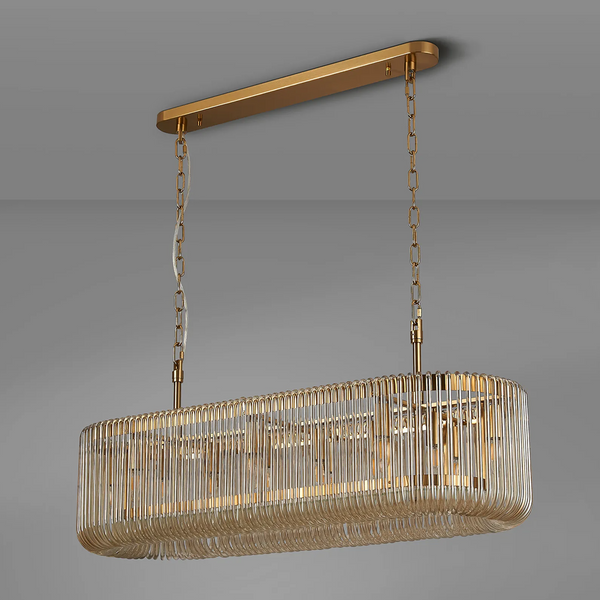 Jevington 1000mm Linear Pendant in Brass with Smoke Brown Glass