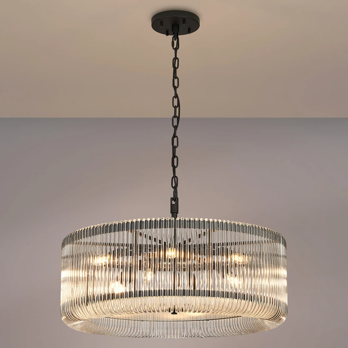 Jevington 780mm Pendant or Semi Flush in Black with Clear Glass