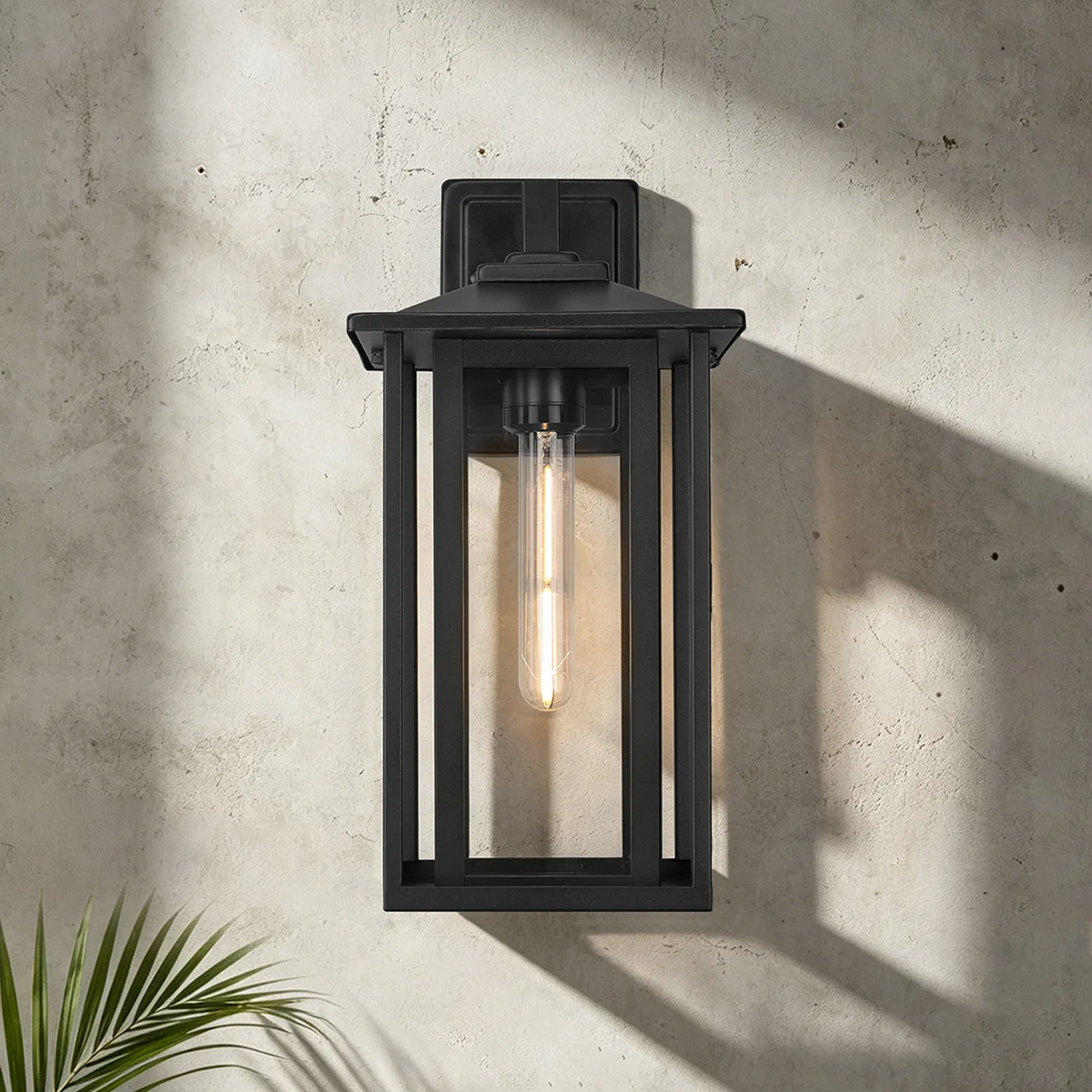 Dersingham IP54 Medium Exterior Wall Light in Satin Black with Clear Glass