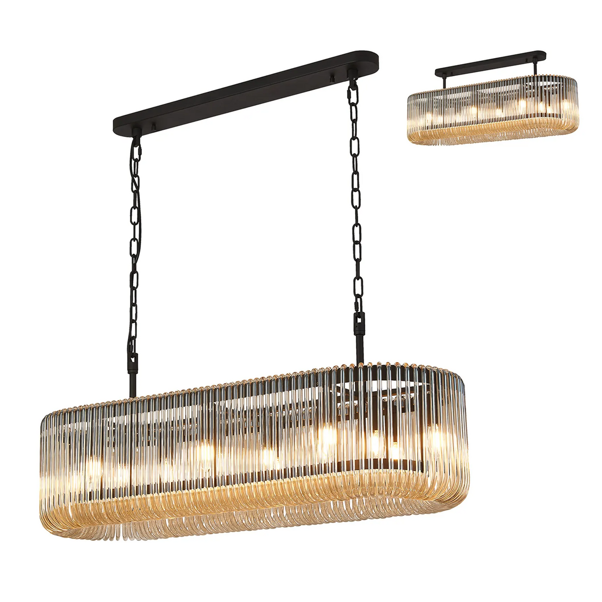 Jevington 1000mm Linear Pendant in Black with Smoke Brown Glass