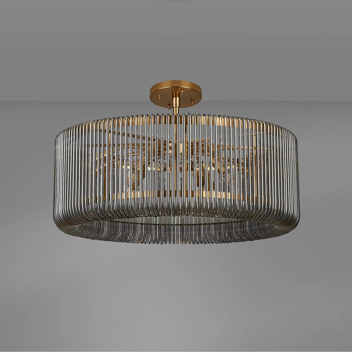 Jevington 780mm Pendant or Semi Flush in Brass with Smoked Glass