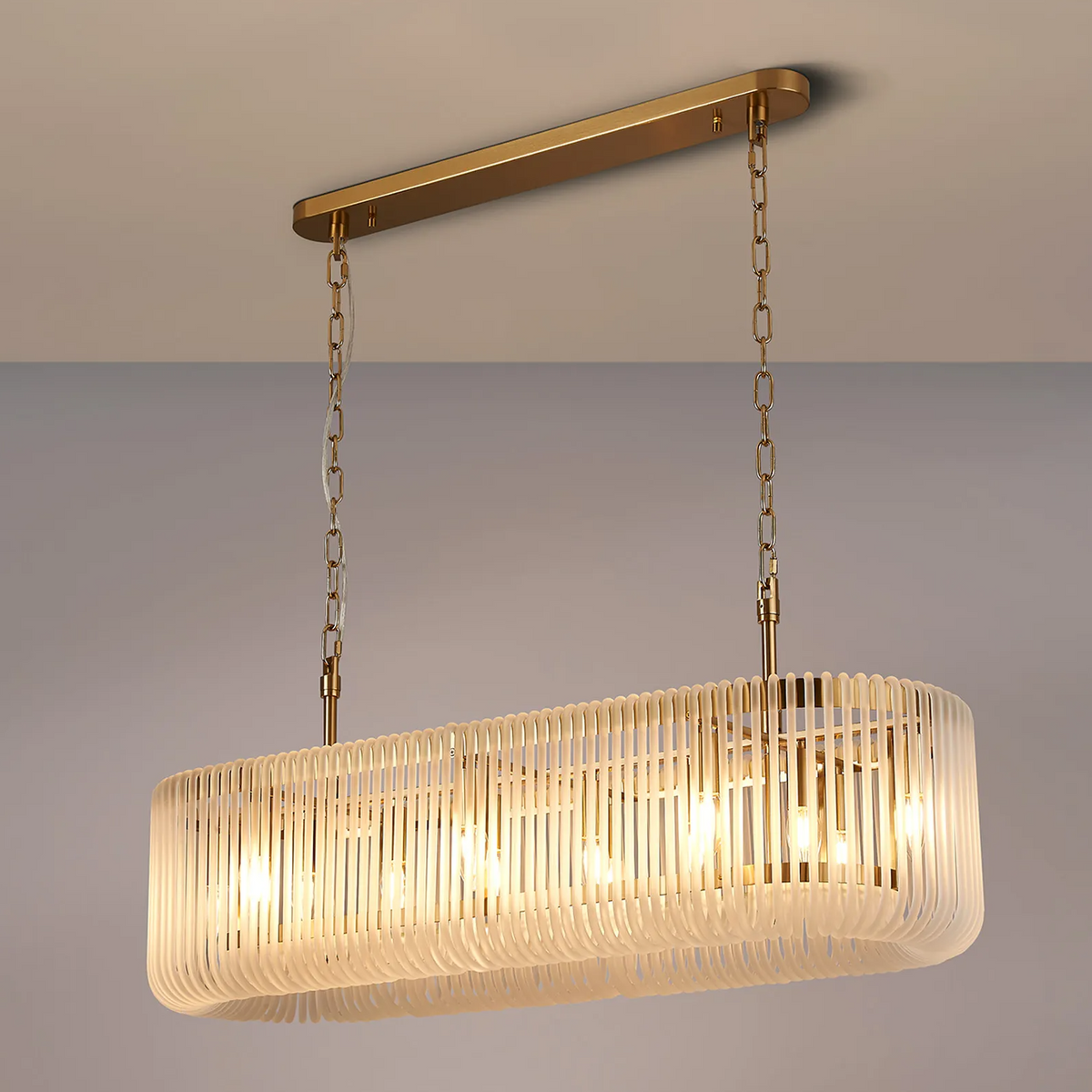 Jevington 1000mm Linear Pendant in Brass with Frosted Glass