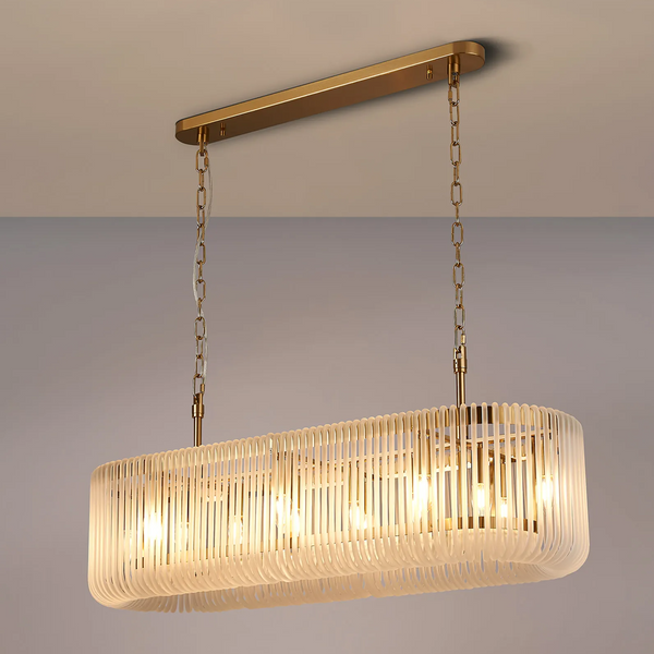 Jevington 1000mm Linear Pendant in Brass with Frosted Glass