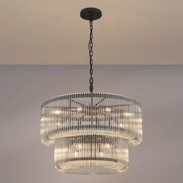 Jevington 780mm Two Tier Pendant or Semi Flush in Black with Clear Glass