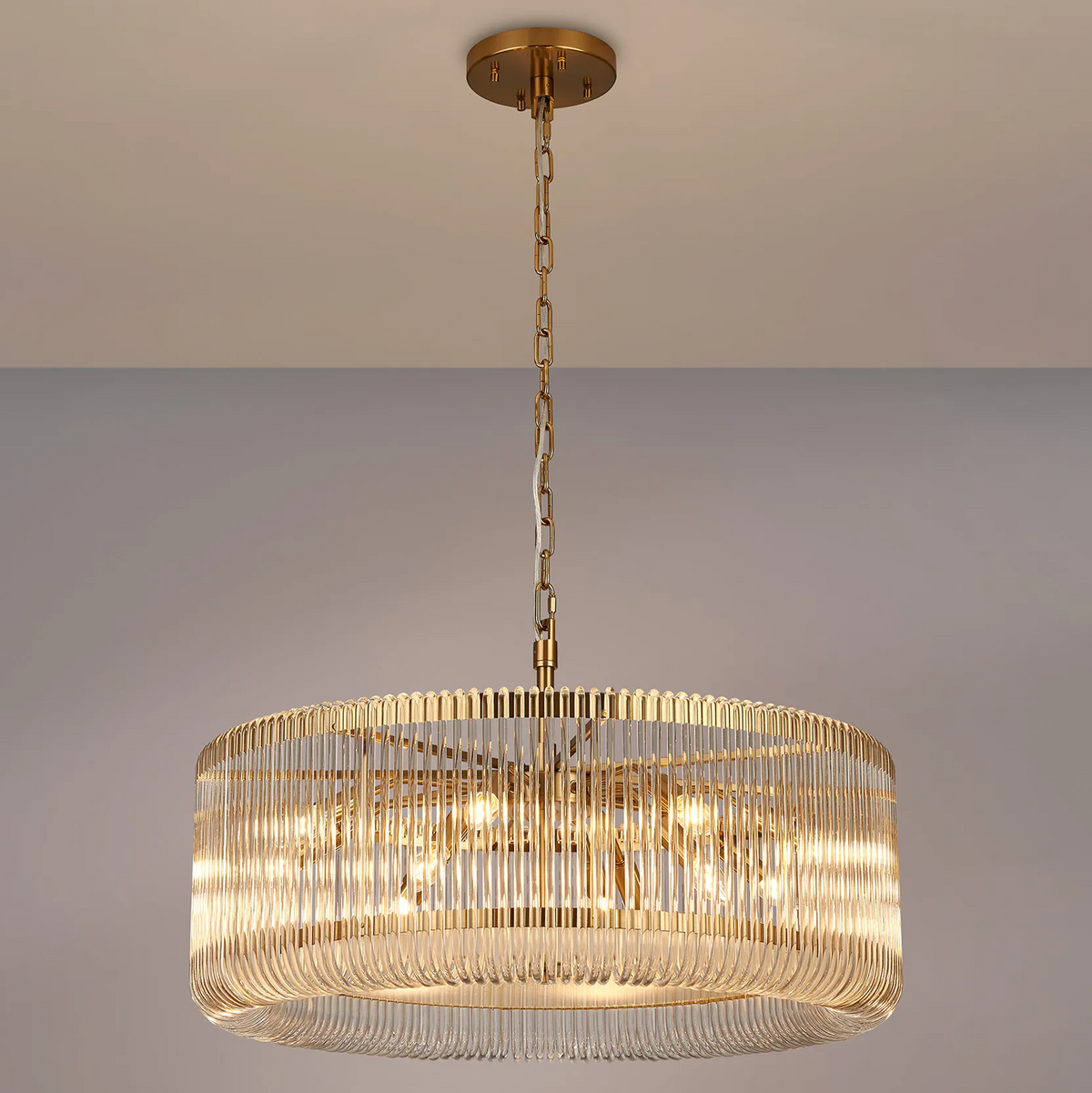 Jevington 780mm Pendant or Semi Flush in Brass with Clear Glass