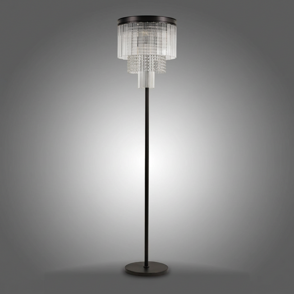 Beesands Floor Lamp in Brown Oxide with Clear Fluted Glass and Crystals