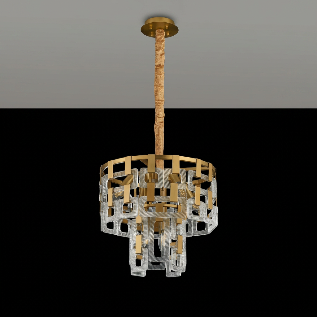 Heptonstall 410mm Two Tier Round Pendant in Matt Gold with Clear Glass