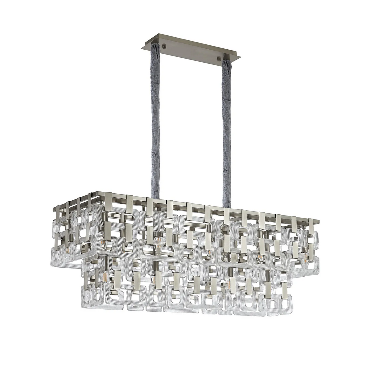 Heptonstall 1000mm Two Tier Linear Pendant in Satin Nickel with Clear Glass