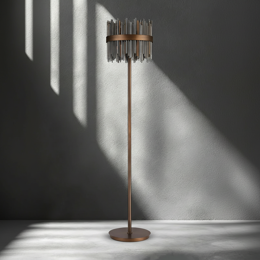 Eckington Floor Lamp in Matt Bronze with Smoked Glass Rods