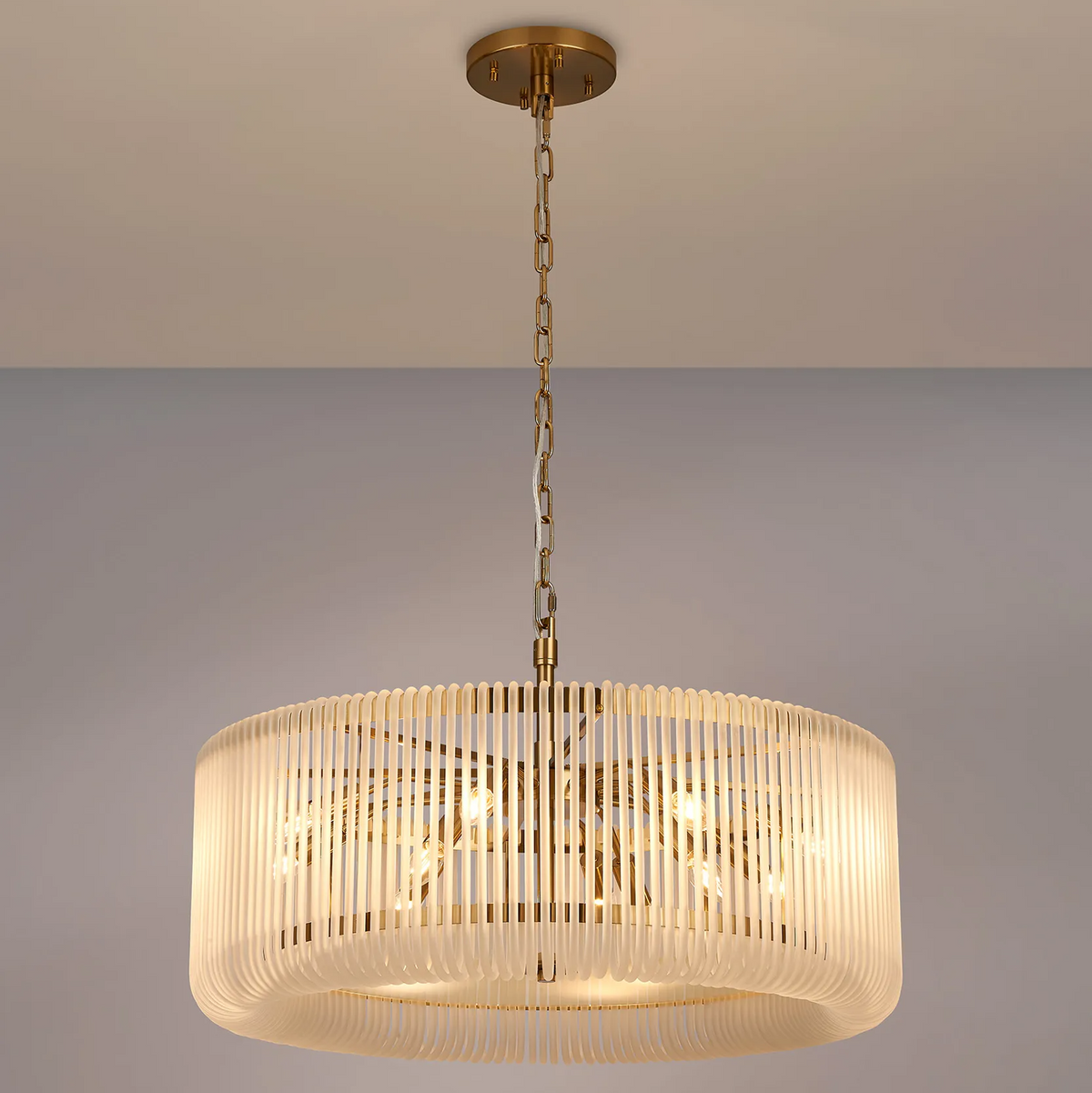 Jevington 780mm Pendant or Semi Flush in Brass with Frosted Glass