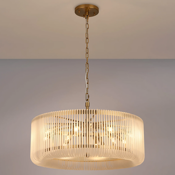 Jevington 780mm Pendant or Semi Flush in Brass with Frosted Glass
