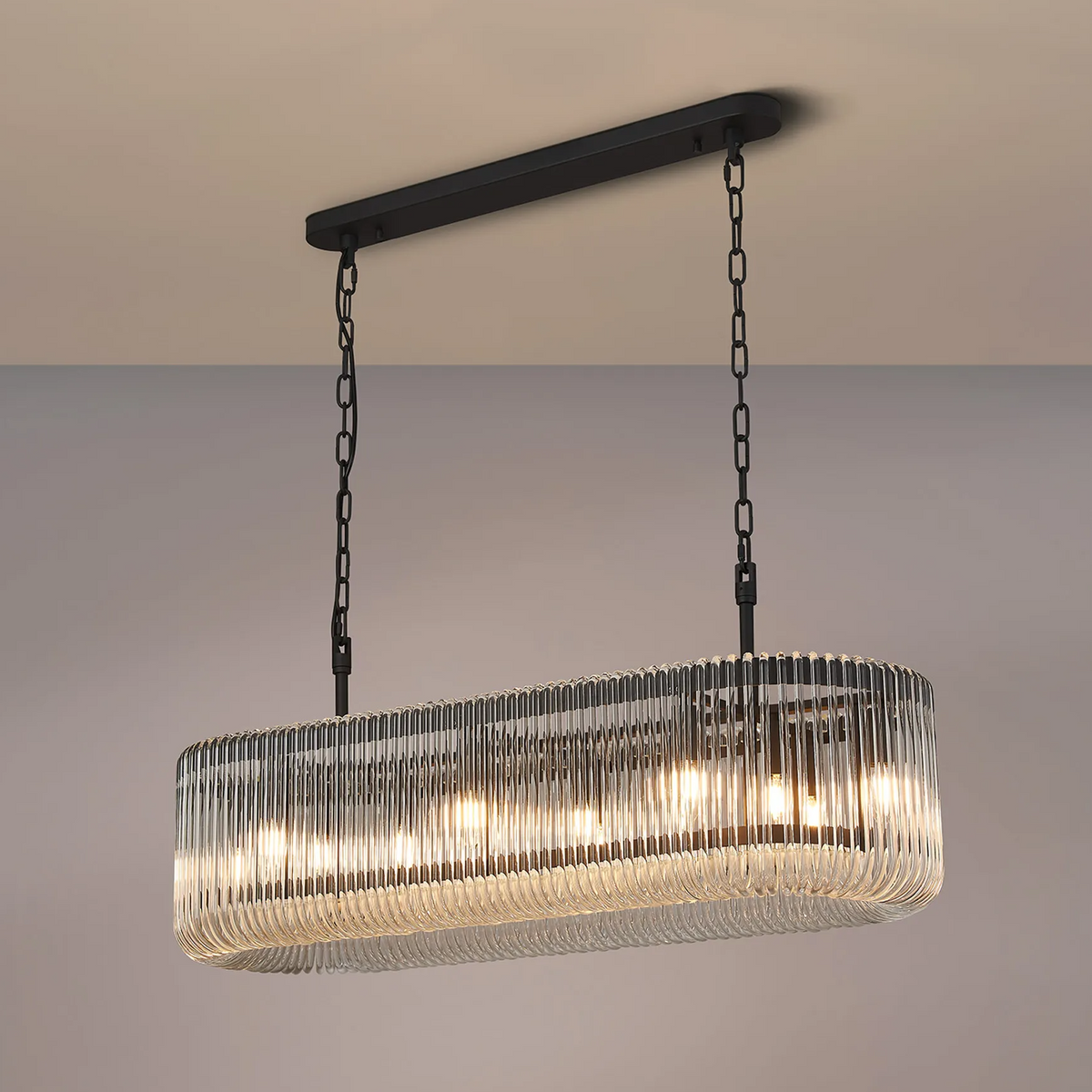 Jevington 1000mm Linear Pendant in Black with Clear Glass