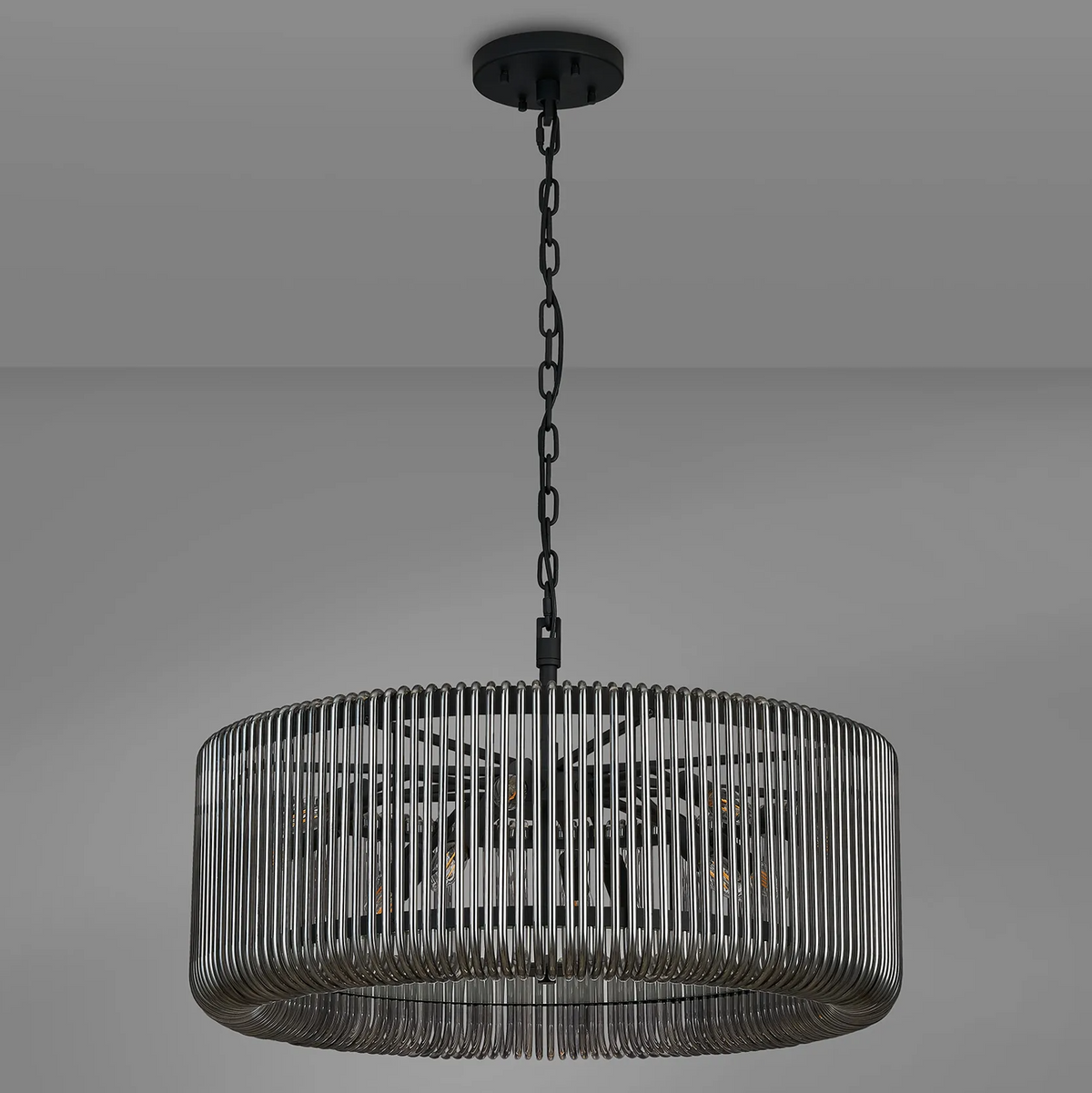 Jevington 780mm Pendant or Semi Flush in Black with Smoked Glass