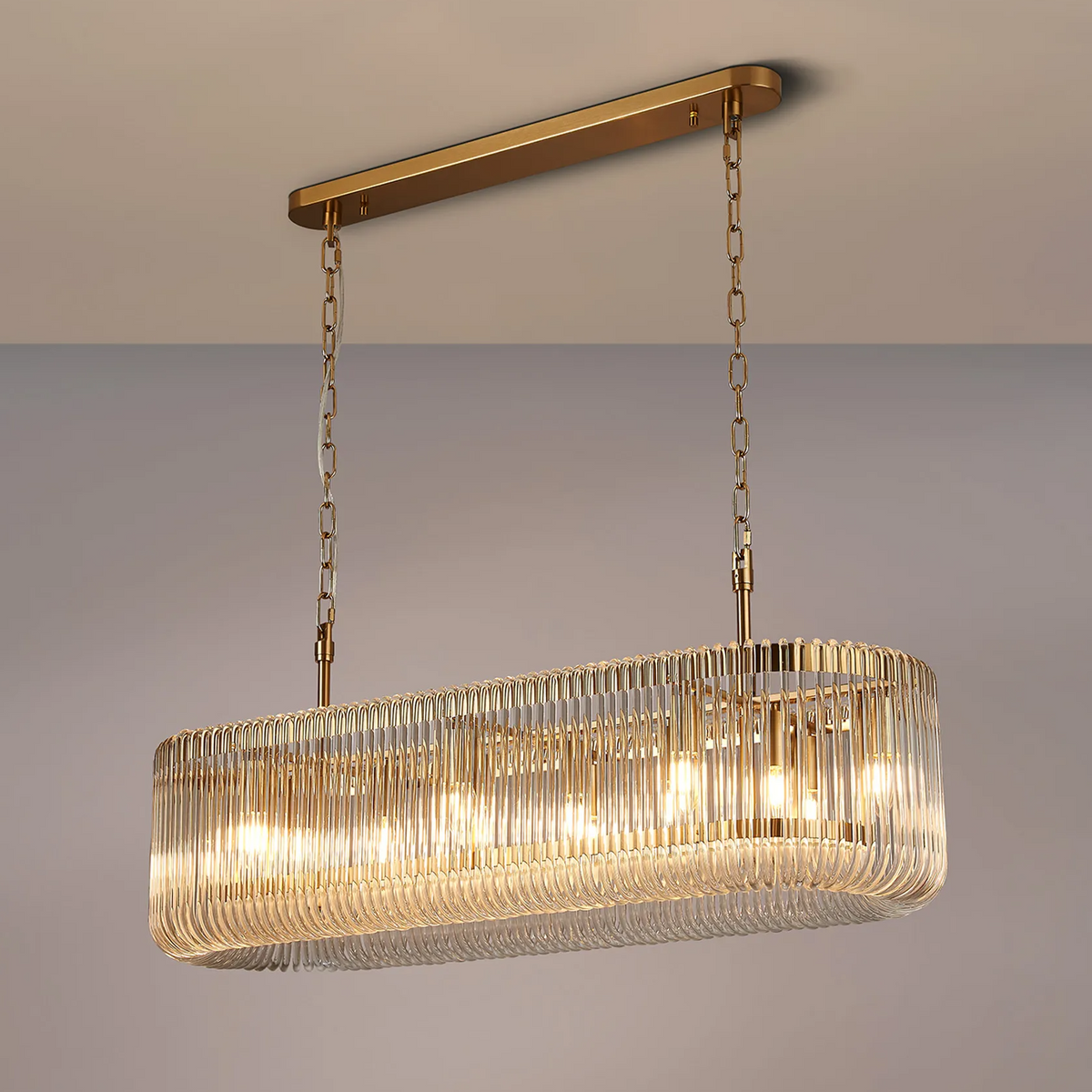 Jevington 1000mm Linear Pendant in Brass with Clear Glass