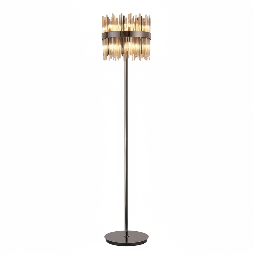 Eckington Floor Lamp in Black Chrome with Cognac Glass Rods