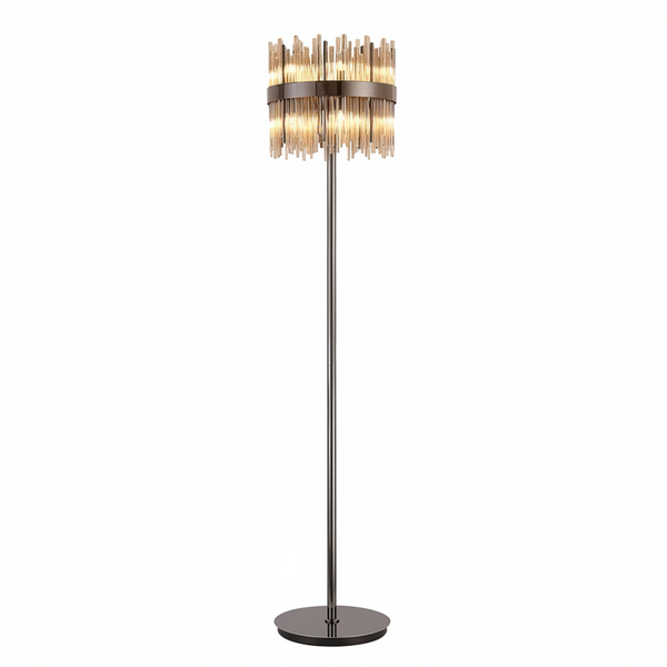 Eckington Floor Lamp in Black Chrome with Cognac Glass Rods