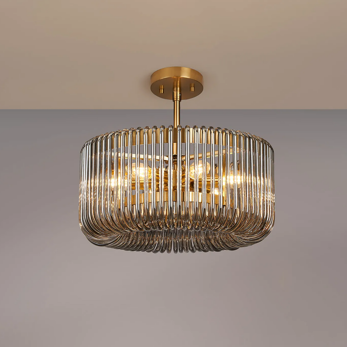 Jevington 400mm Pendant or Semi Flush in Brass with Smoked Glass