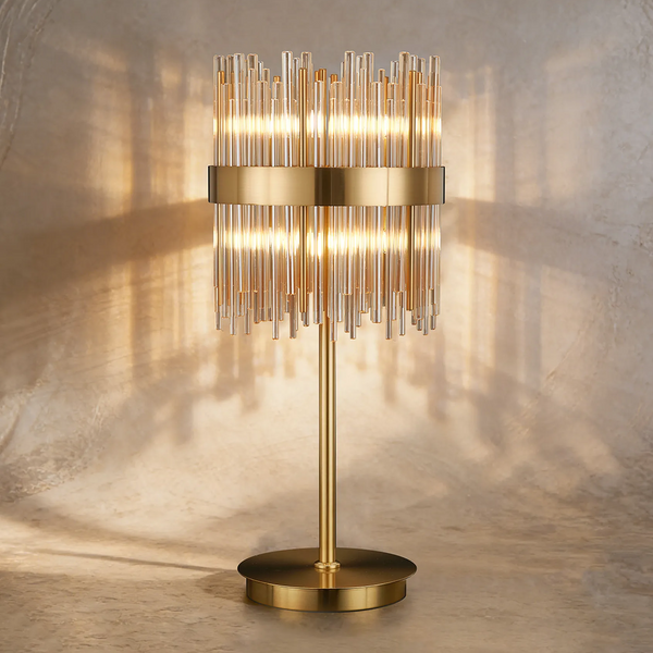 Eckington Table Lamp in Brass with Cognac Glass Rods