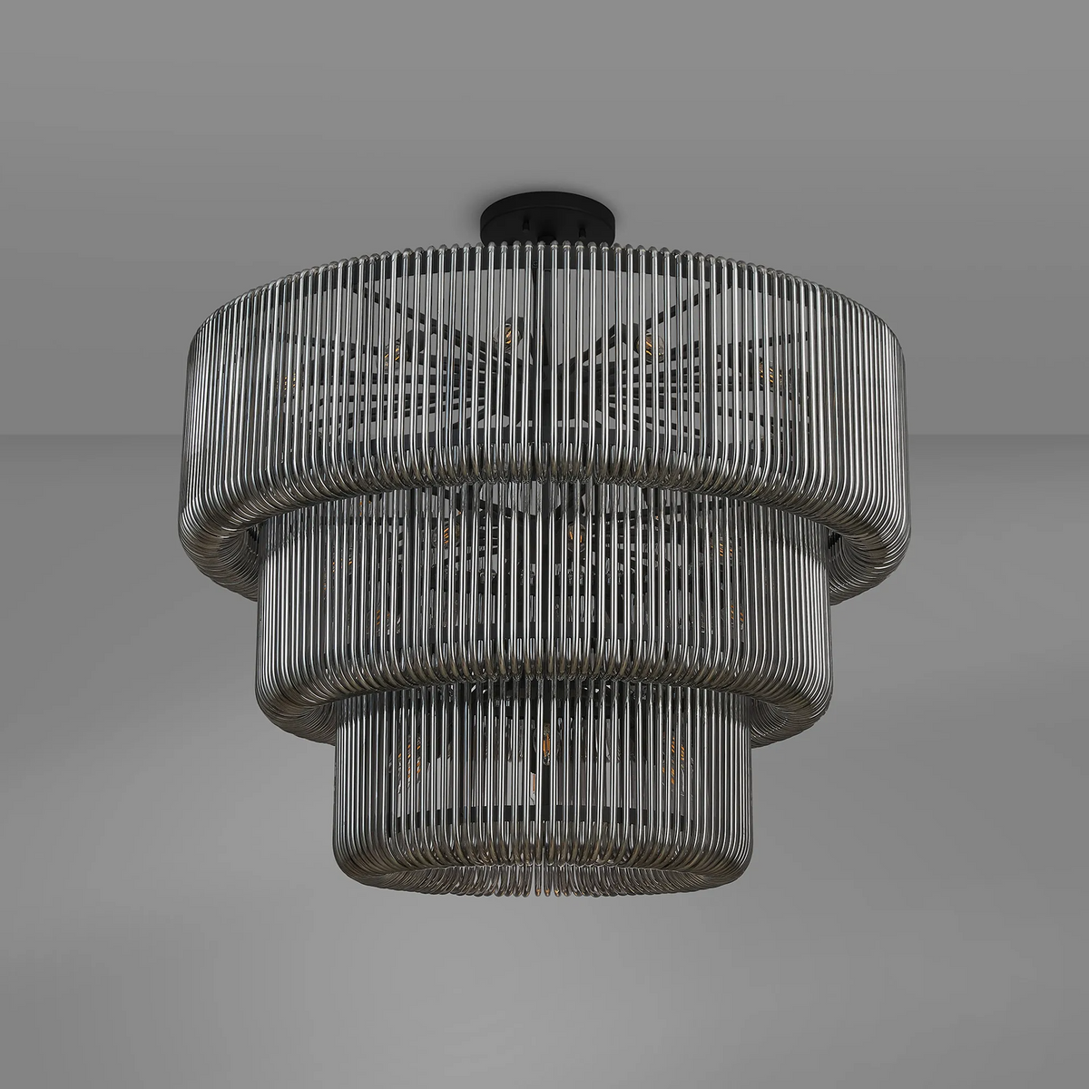 Jevington 1000mm Three Tier Pendant or Semi Flush in Black with Smoked Glass