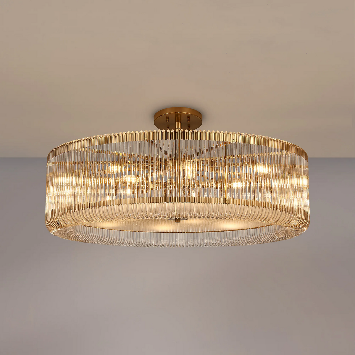 Jevington 1000mm Pendant or Semi Flush in Brass with Clear Glass