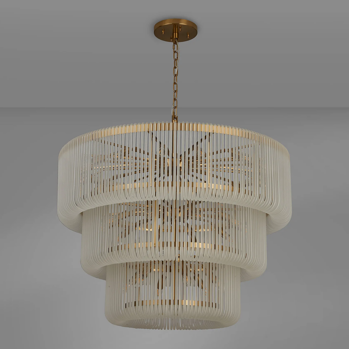 Jevington 1000mm Three Tier Pendant or Semi Flush in Brass with Frosted Glass