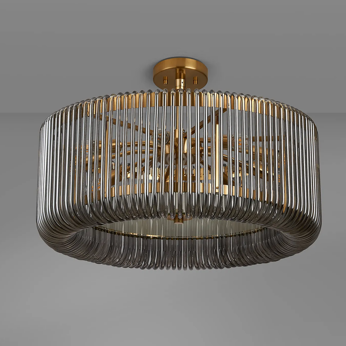 Jevington 600mm Pendant or Semi Flush in Brass with Smoked Glass