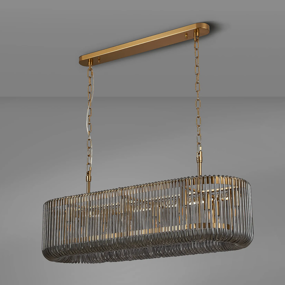 Jevington 1000mm Linear Pendant in Brass with Smoked Glass
