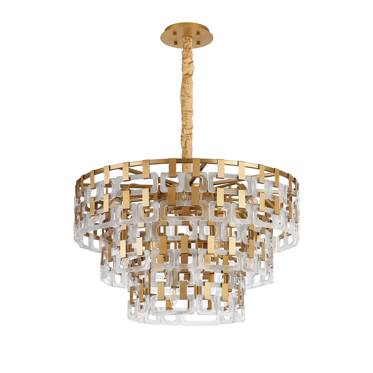 Heptonstall 840mm Three Tier Round Pendant in Matt Gold with Clear Glass