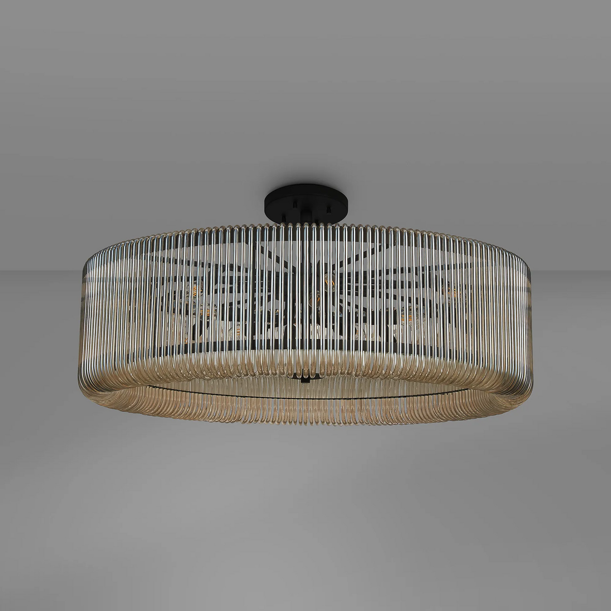 Jevington 1000mm Pendant or Semi Flush in Black with Smoke Brown Glass