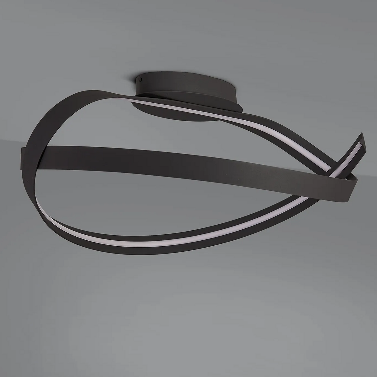 Amble Loop Dimmable LED Semi Flush Ceiling Light in Dark Grey
