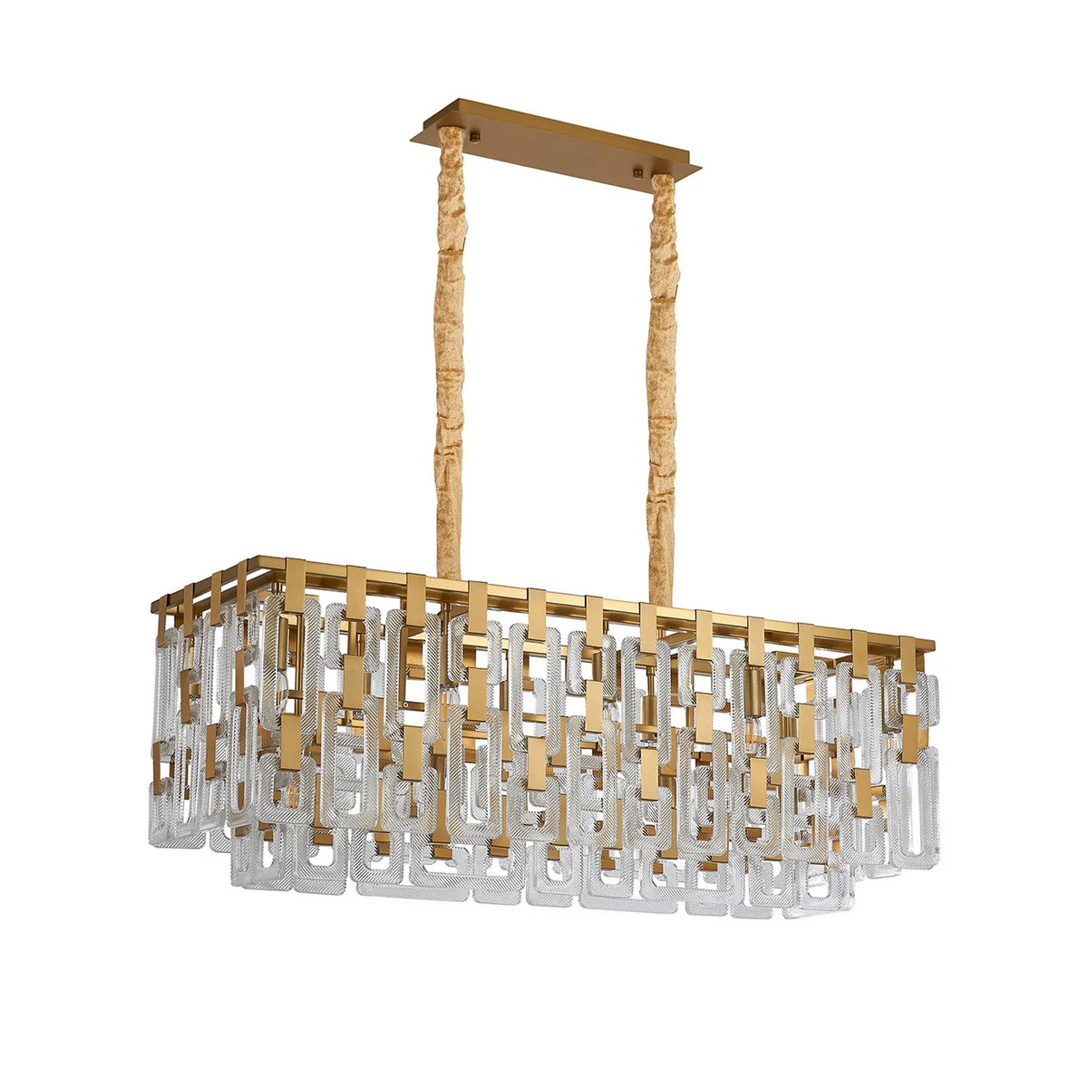 Heptonstall 1000mm Two Tier Linear Pendant in Matt Gold with Clear Glass
