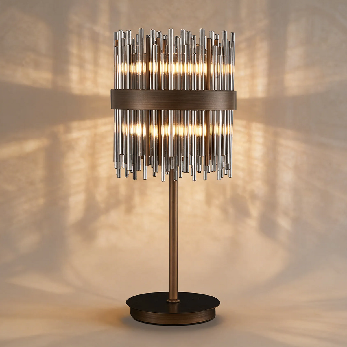 Eckington Table Lamp in Matt Bronze with Smoked Glass Rods