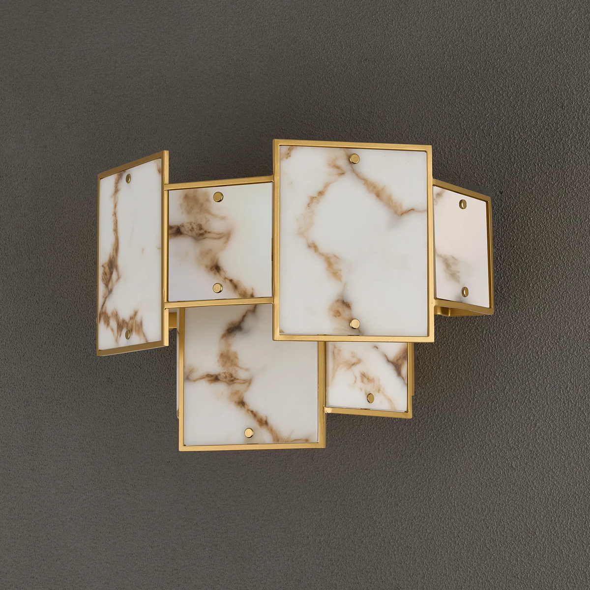 Gold and white marble wall sconce with rectangular panels
