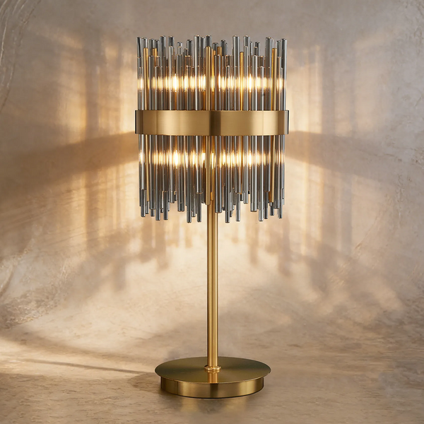 Eckington Table Lamp in Brass with Smoked Glass Rods