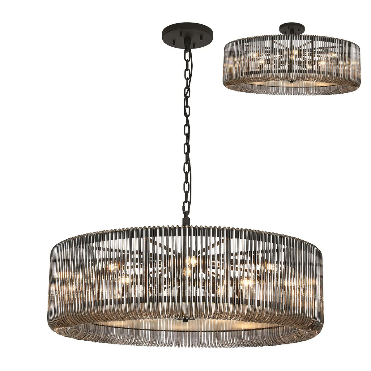 Jevington 1000mm Pendant or Semi Flush in Black with Smoked Glass
