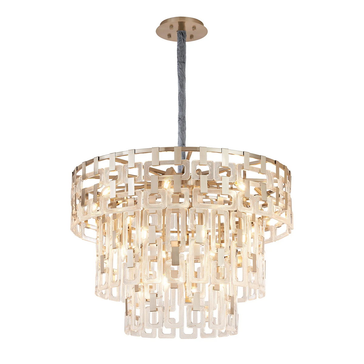 Heptonstall 840mm Three Tier Round Pendant in Satin Nickel with Clear Glass