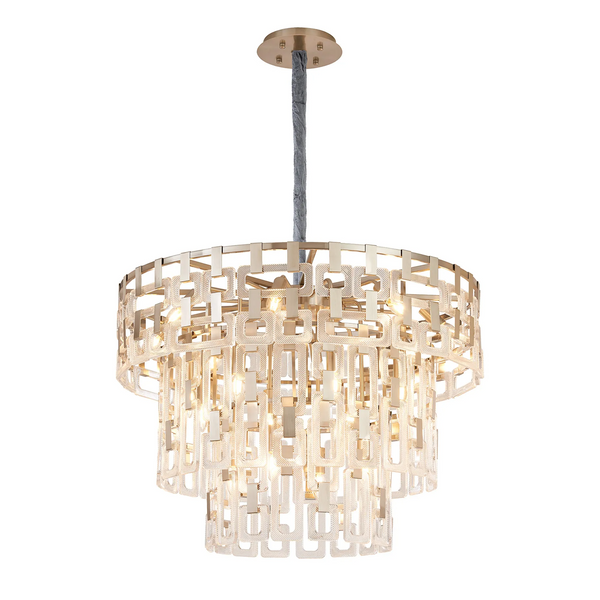 Heptonstall 840mm Three Tier Round Pendant in Satin Nickel with Clear Glass