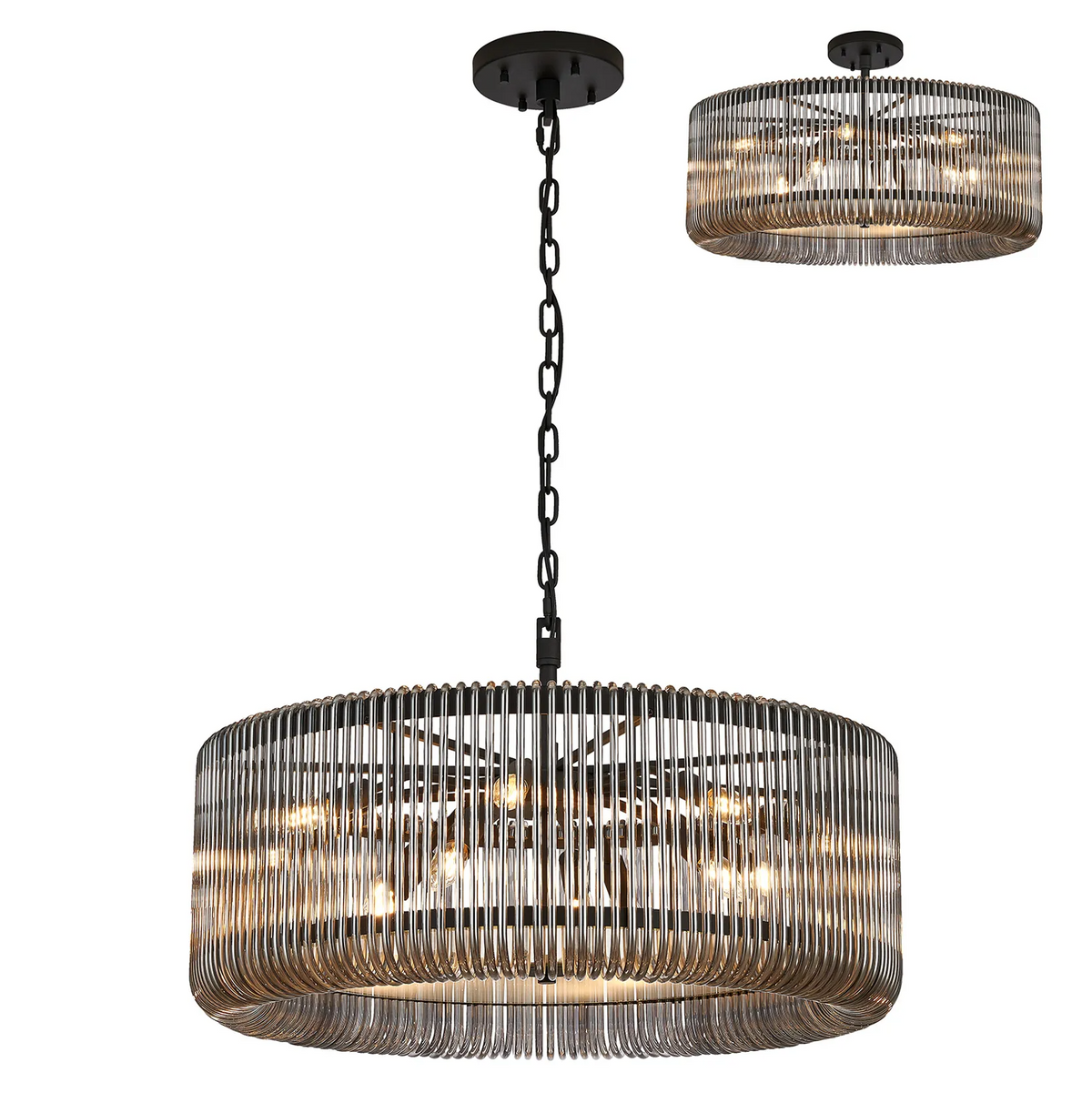 Jevington 780mm Pendant or Semi Flush in Black with Smoked Glass
