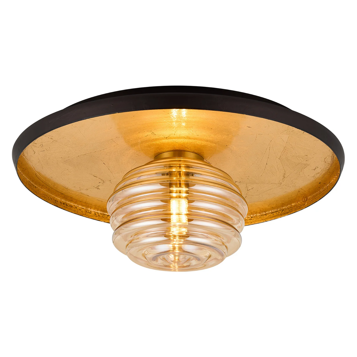 Reston Wall or Ceiling Light in Coffee and Gold Leaf with Amber Rippled Glass Shade