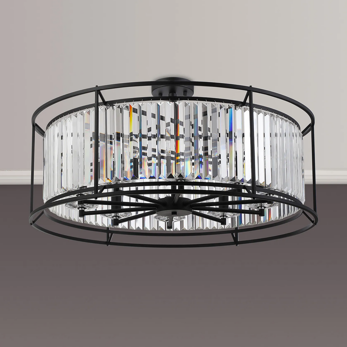 Black metal and crystal flush mount ceiling light