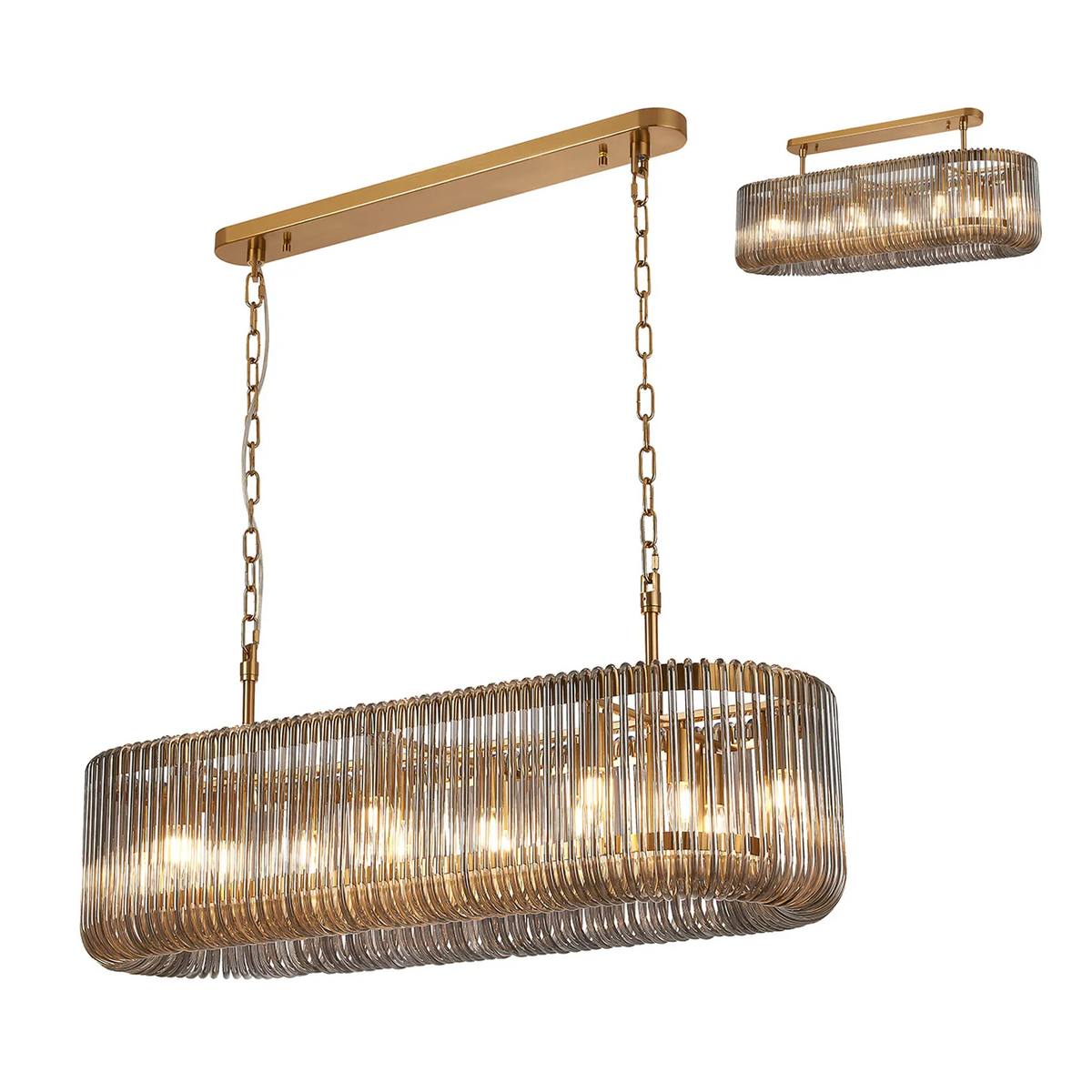 Jevington 1000mm Linear Pendant in Brass with Smoked Glass