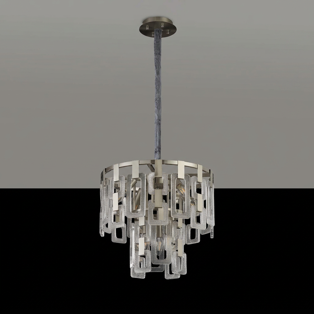Heptonstall 410mm Two Tier Round Pendant in Satin Nickel with Clear Glass