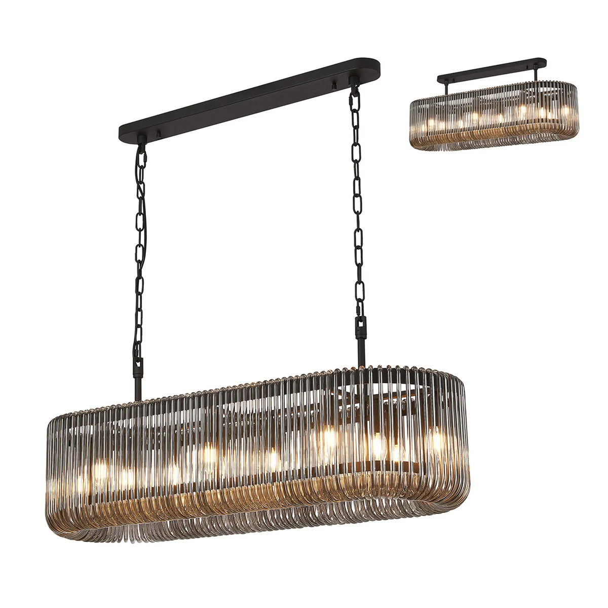 Jevington 1000mm Linear Pendant in Black with Smoked Glass